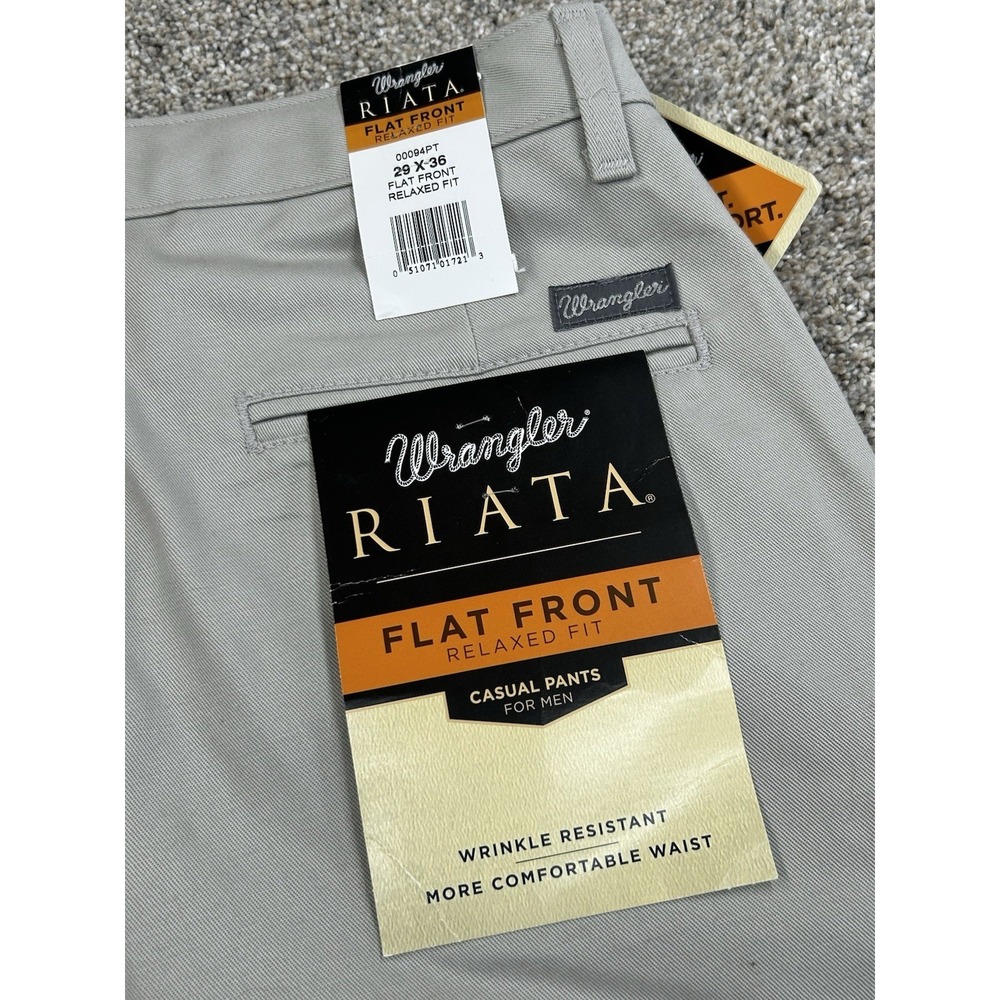 Wrangler Riata Chino Pants Men 29x36 Beige Flat Front Relaxed Western Cowboy NWT